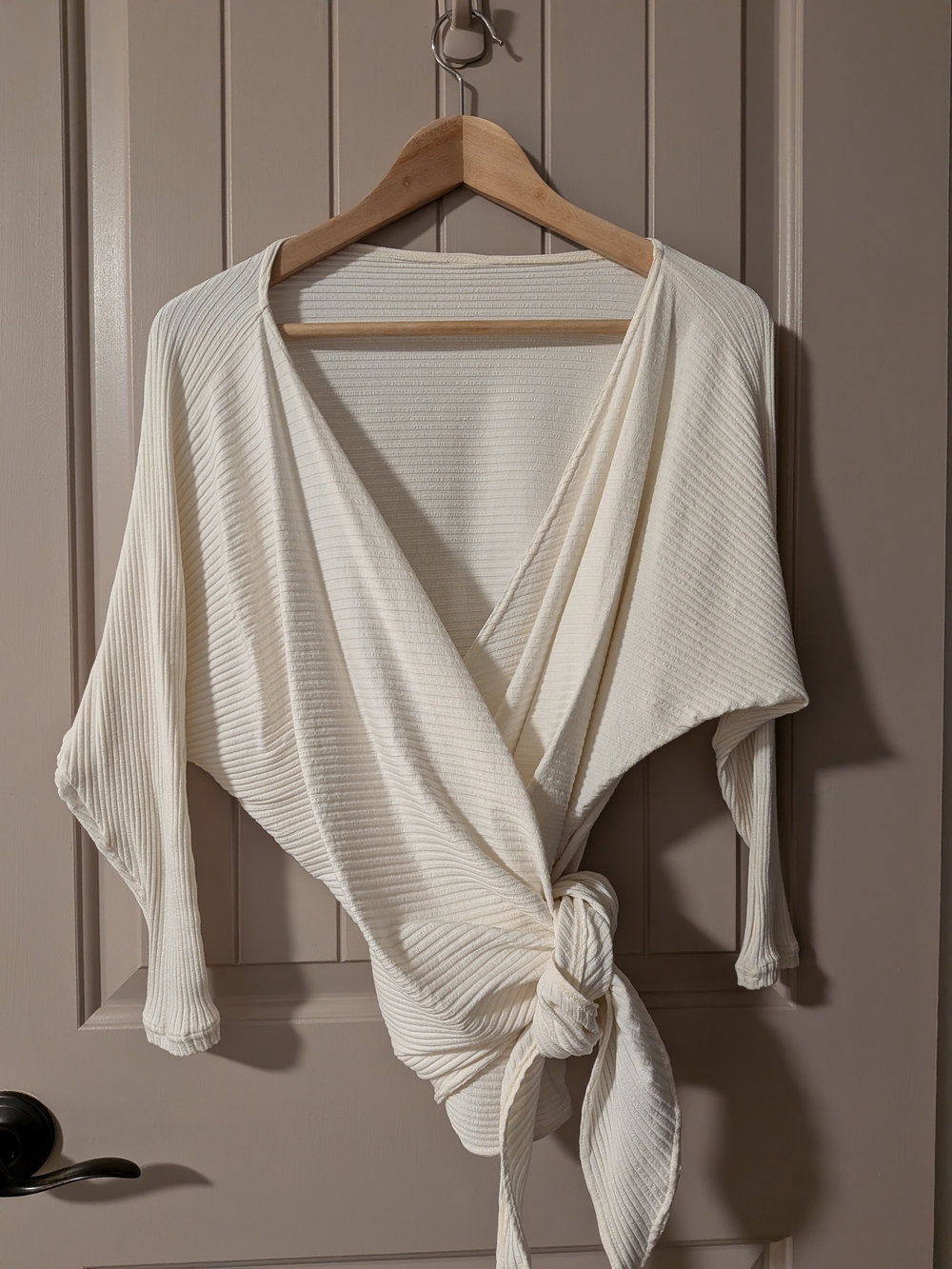 Hackwith Designs Cream Ribbed Reversible Wrap Top Made In USA
